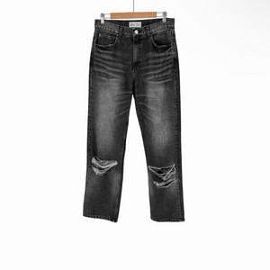 [S] 렉토 남성 디스트로이드 데님 워싱 와이드 팬츠 청바지 블랙 이미지