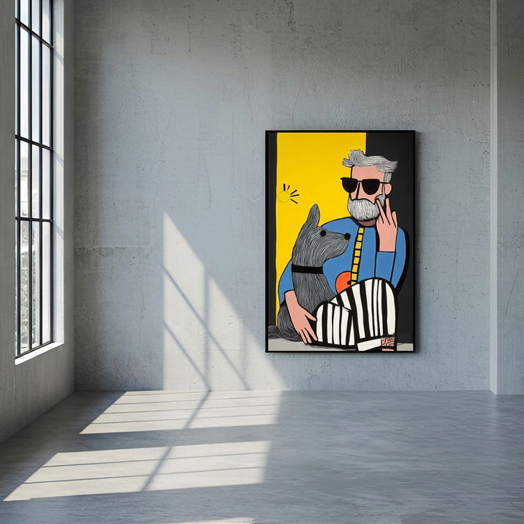 그림 액자 팝아트 인테리어소품 햇살 아래의 동맹 강아지그림 강아지액자 스타일리시한 남성 캔버스 대형 거실 벽걸이 포 이미지
