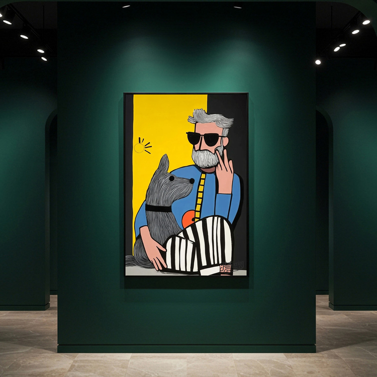 그림 액자 팝아트 인테리어소품 햇살 아래의 동맹 강아지그림 강아지액자 스타일리시한 남성 캔버스 대형 거실 벽걸이 포 이미지