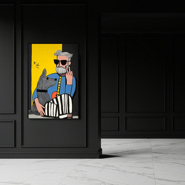 그림 액자 팝아트 인테리어소품 햇살 아래의 동맹 강아지그림 강아지액자 스타일리시한 남성 캔버스 대형 거실 벽걸이 포 이미지