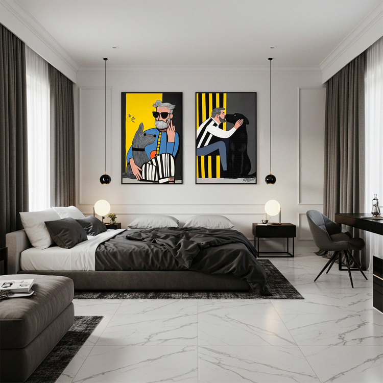 그림 액자 팝아트 인테리어소품 햇살 아래의 동맹 강아지그림 강아지액자 스타일리시한 남성 캔버스 대형 거실 벽걸이 포 이미지