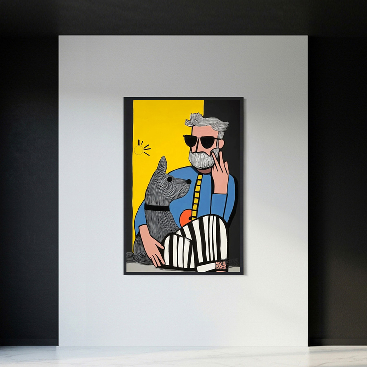 그림 액자 팝아트 인테리어소품 햇살 아래의 동맹 강아지그림 강아지액자 스타일리시한 남성 캔버스 대형 거실 벽걸이 포 이미지
