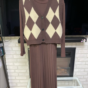 니트 조끼 원피스 세트 이미지