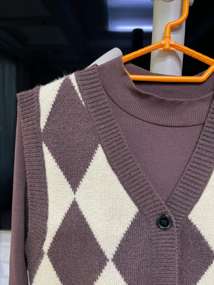 니트 조끼 원피스 세트 이미지