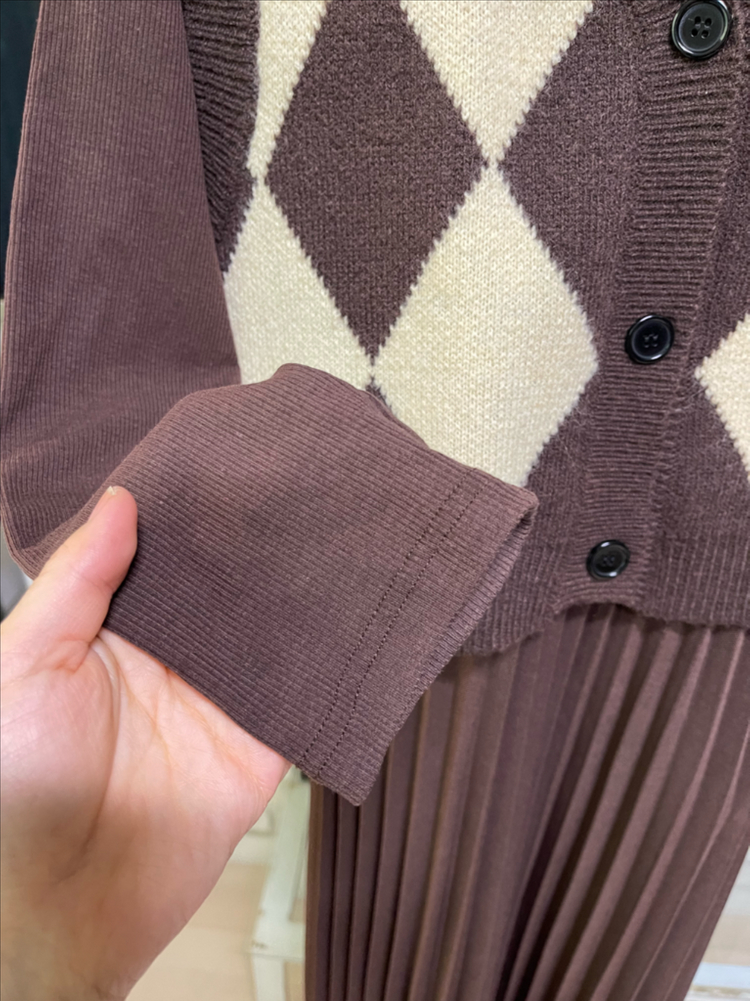 니트 조끼 원피스 세트 이미지