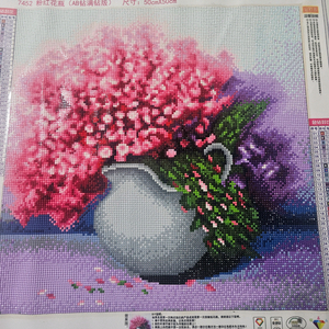 보석십자수 분홍꽃화병 완성수원단형 이미지