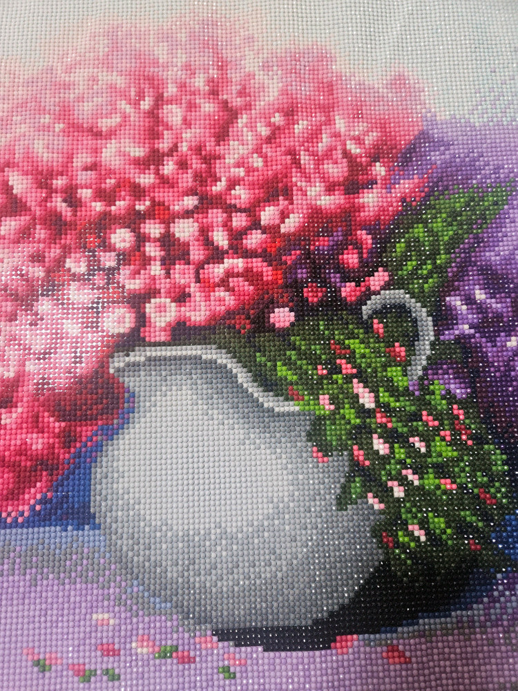 보석십자수 분홍꽃화병 완성수원단형 이미지