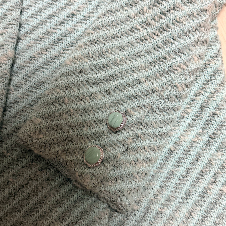 센존 컬렉션 st.john 트위드 니트 자켓 민트 옥색 단추 가디건 이미지