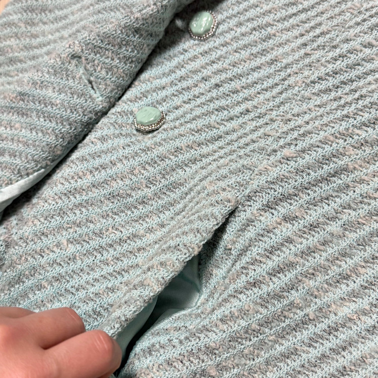 센존 컬렉션 st.john 트위드 니트 자켓 민트 옥색 단추 가디건 이미지