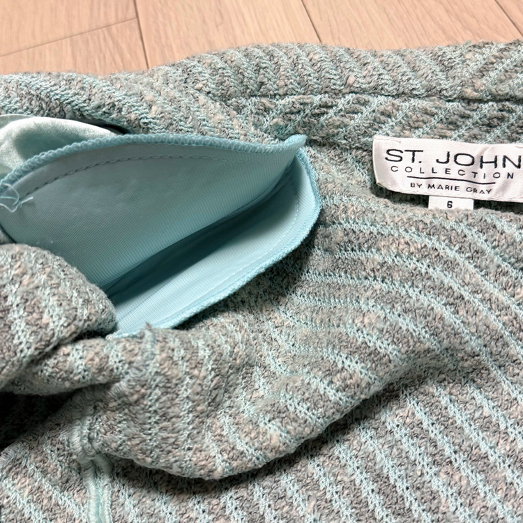 센존 컬렉션 st.john 트위드 니트 자켓 민트 옥색 단추 가디건 이미지