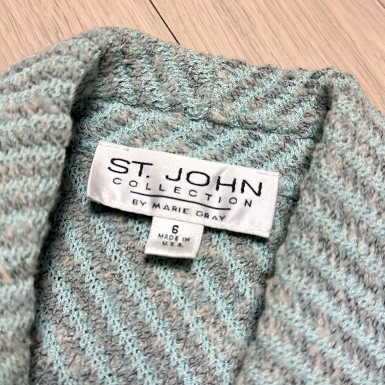센존 컬렉션 st.john 트위드 니트 자켓 민트 옥색 단추 가디건 이미지