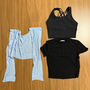 블루 가디건 + 블랙 반팔티/브라탑 세트 이미지