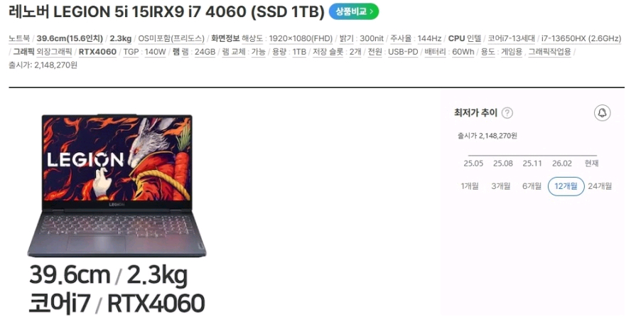 레노버 고성능 신형 리전5i/i7,램24G,RTX4060 이미지