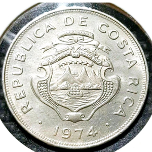 코스타리카 미사용 1974년 25센타보스.외국주화 주화 동전 화폐 이미지