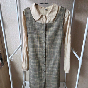 체크 원피스 블라우스 세트 이미지