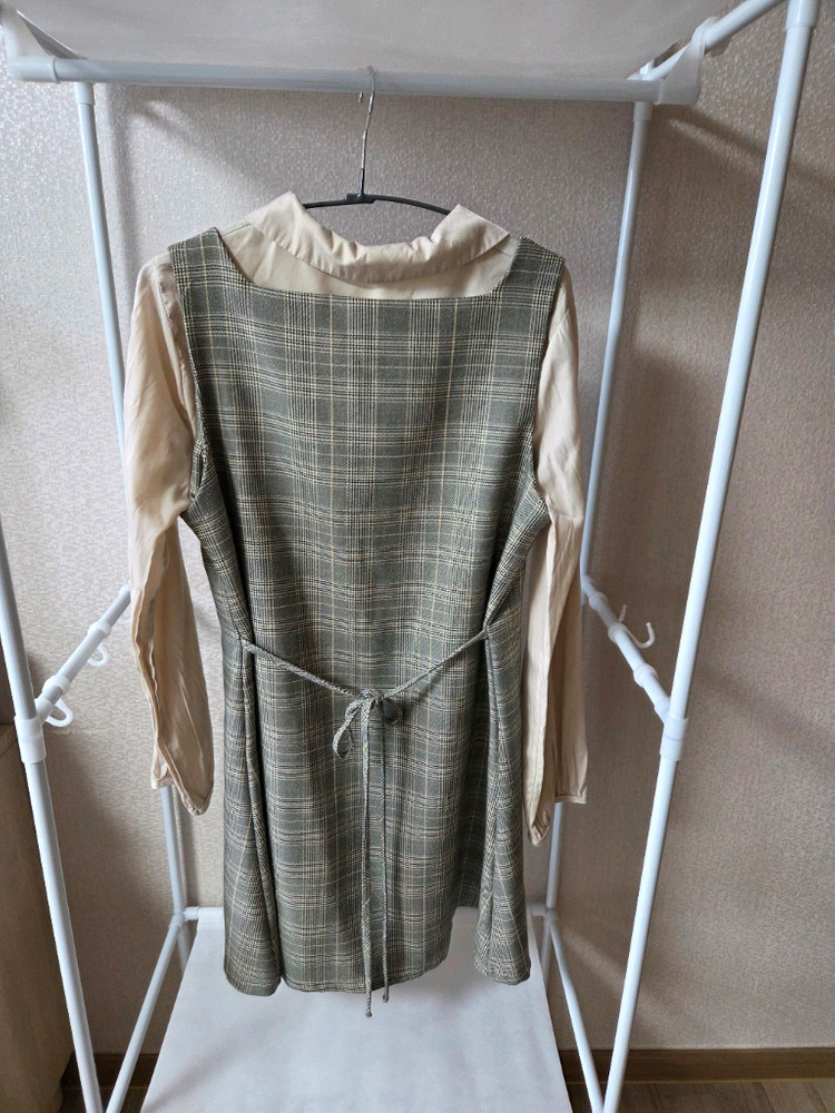 체크 원피스 블라우스 세트 이미지