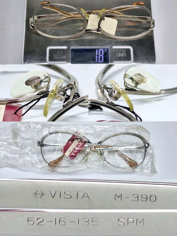80s 일본제 빈티지 데드스톡 미사용/Vista M-390 선플래티늄 SPM 안경테 52mm 백금합금 고급 아이웨어 이미지