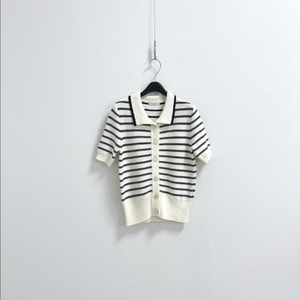 썸제이 반팔 니트 카라 가디건 이미지