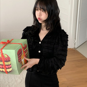 바이씨니 진주러플가디건 블랙 이미지