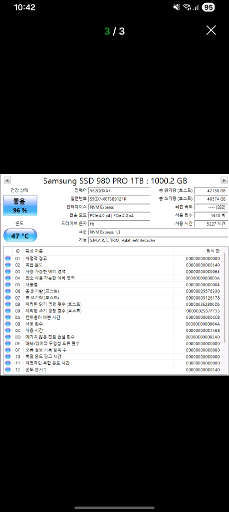 삼성 980 PRO 1TB NVMe M.2 SSD(AS 27년 3월까지) 이미지