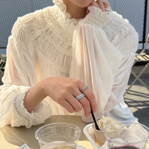 LEU 블라우스 js뉴욕스타일신상(당일발송)스모크 셔링 밑단 스트링끈 시스루 블라우스 이미지