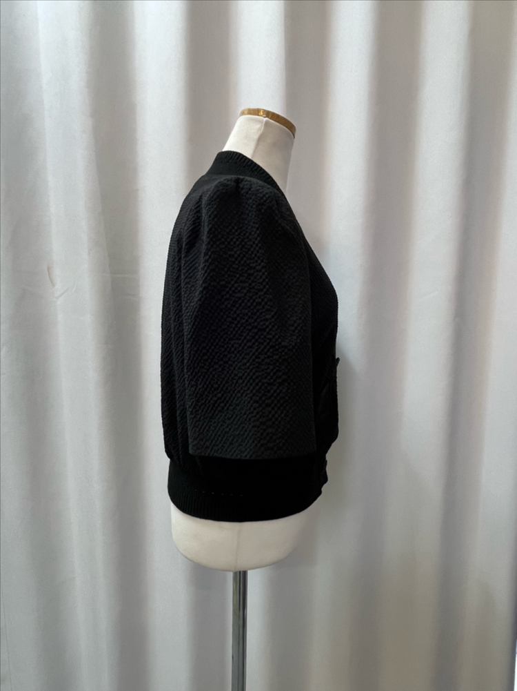 TIME 타임 텍스처 반팔 니트 가디건 블랙 새옷급 이미지