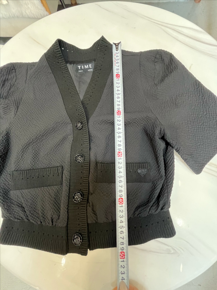 TIME 타임 텍스처 반팔 니트 가디건 블랙 새옷급 이미지