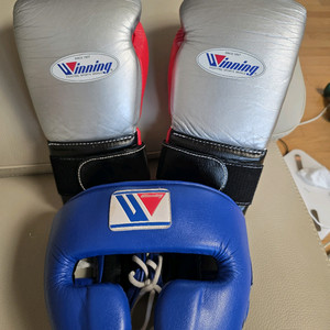 위닝 14온스 3색 커스텀 + 블루 t 헤드기어m 커스텀 복싱 스파링세트 이미지