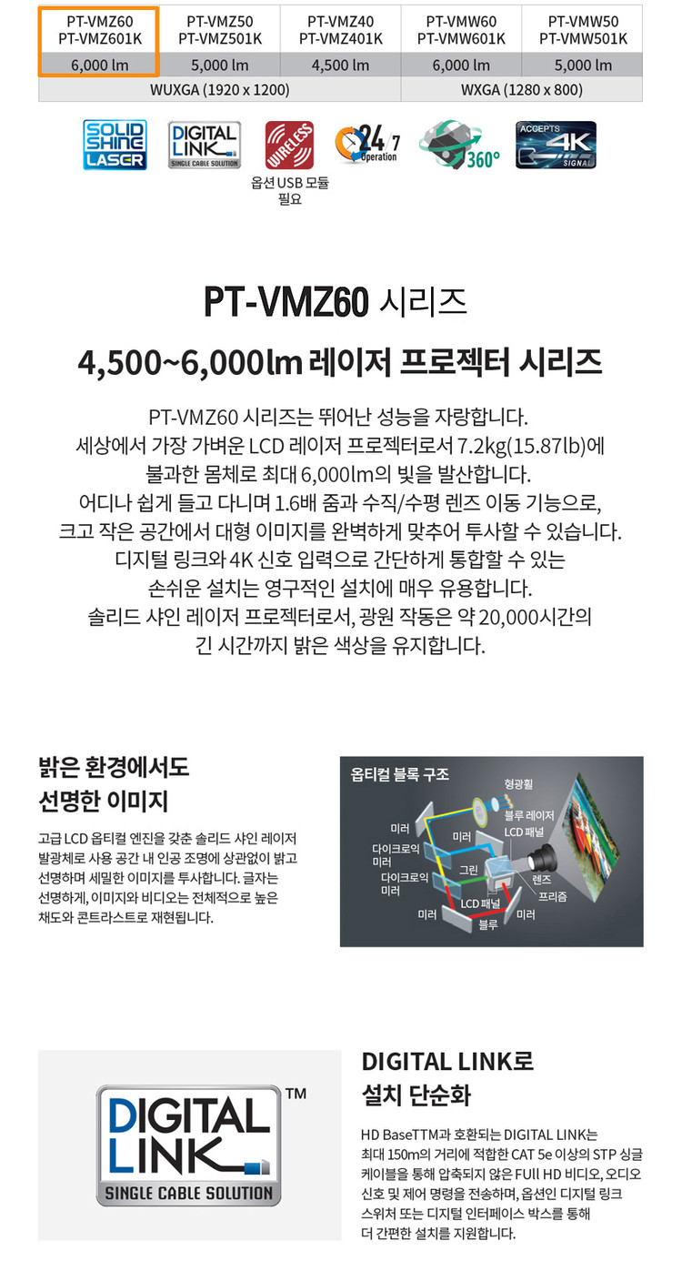 파나소닉 PT-VMZ60 6000안시 WUXGA 레이저 빔프로젝터 중고 A급 이미지