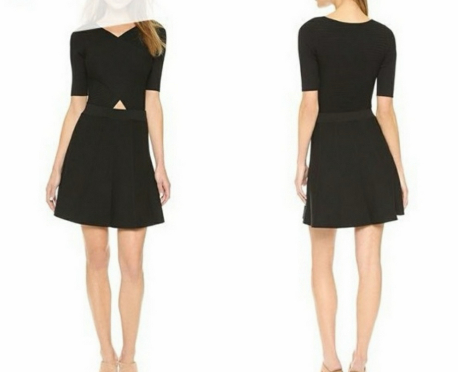 클럽모나코 꼬임 랩 니트 배색 원피스 플레어 골지 5부 반팔 블랙 트임 이미지