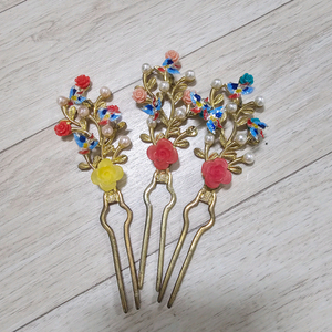 수제 꽃 진주 뒤꽂이 3개 세트 이미지