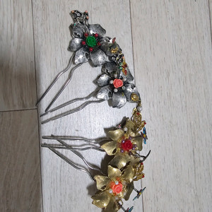 앤틱 꽃 장식 비녀 4개 세트 이미지