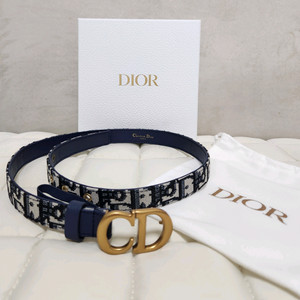 [풀박/무배/미사용&새제품] 디올 오블리크 자카드 캔버스 블루 새들 벨트 이미지