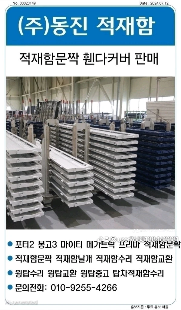 1톤 화물차 적재함문짝 통적재함 판매 이미지