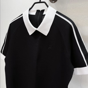 [미착용](77/L) 어뉴 블랙 집업 카라넥 반팔 골프니트웨어 이미지