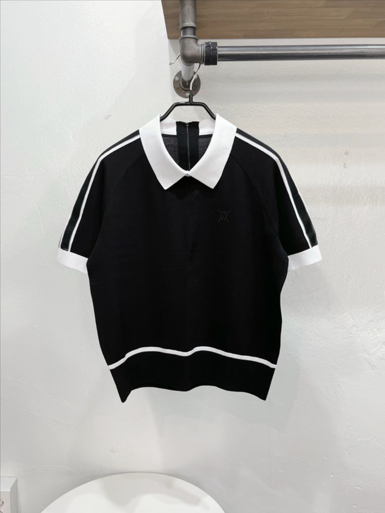 [미착용](77/L) 어뉴 블랙 집업 카라넥 반팔 골프니트웨어 이미지