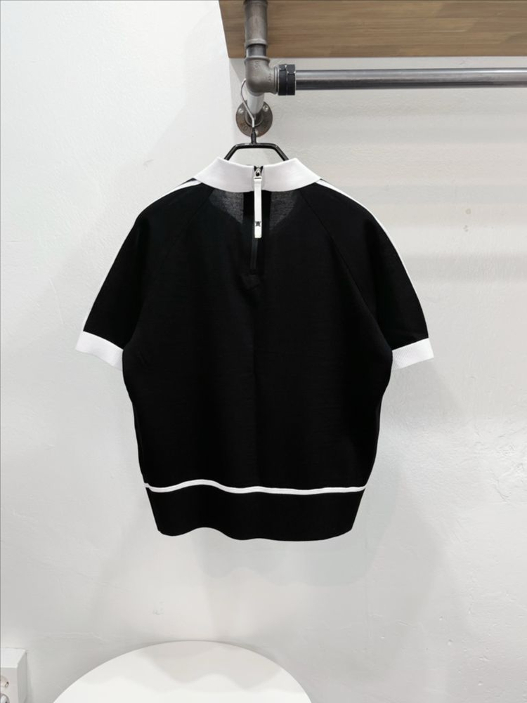 [미착용](77/L) 어뉴 블랙 집업 카라넥 반팔 골프니트웨어 이미지