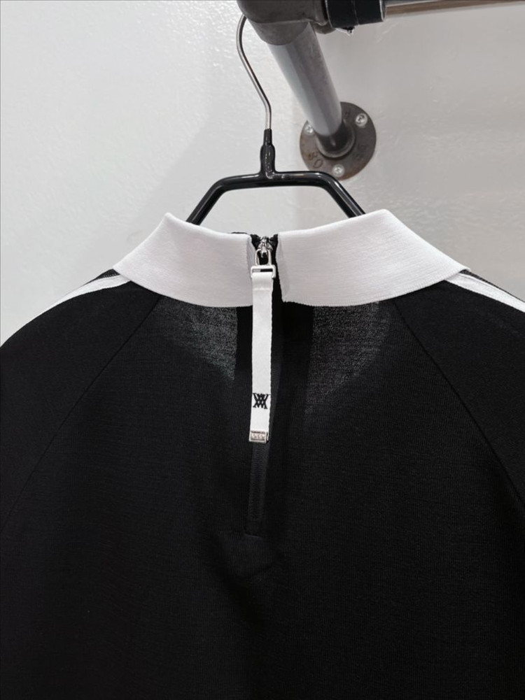 [미착용](77/L) 어뉴 블랙 집업 카라넥 반팔 골프니트웨어 이미지