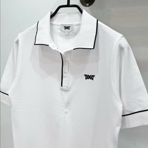 [미착용](55,66) pxg 화이트 26ss 카라넥 반팔 골프니트웨어 이미지