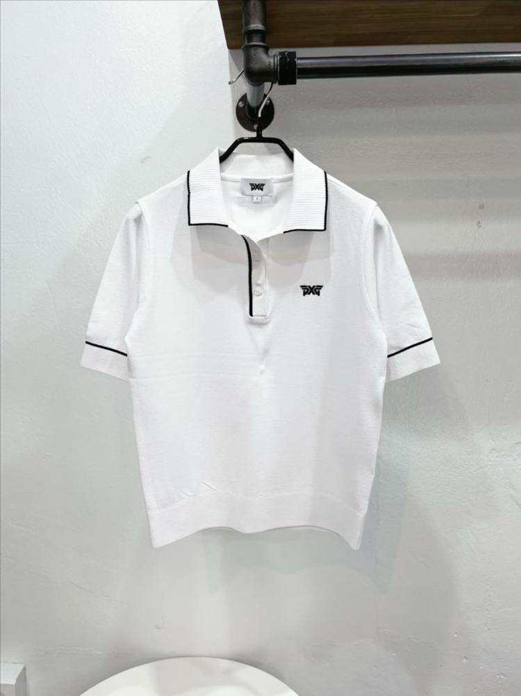 [미착용](55,66) pxg 화이트 26ss 카라넥 반팔 골프니트웨어 이미지