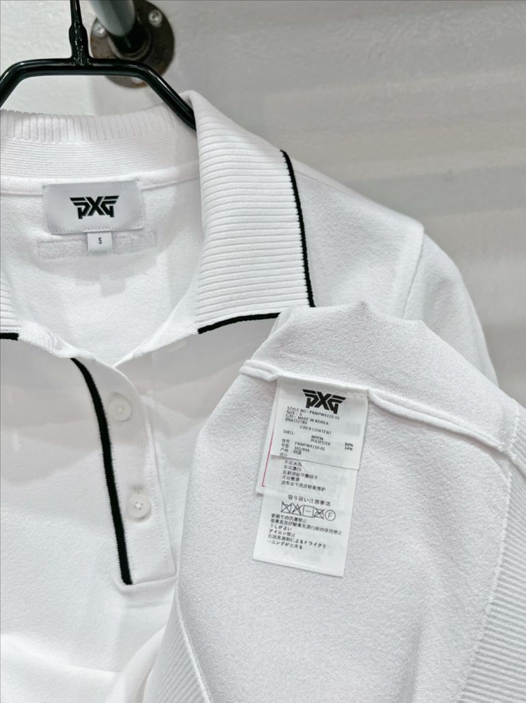 [미착용](55,66) pxg 화이트 26ss 카라넥 반팔 골프니트웨어 이미지
