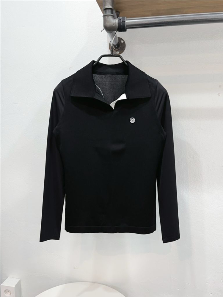 [미착용](55/s) 지포어 블랙 소매냉감 믹스 카라넥 니트 골프티셔츠 이미지