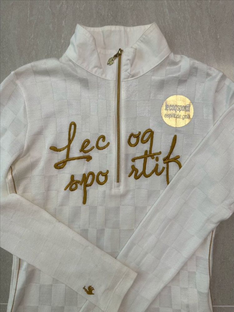 르꼬끄 골프 골드배색 반집업 긴팔 니트탑 (화이트,XS) 이미지