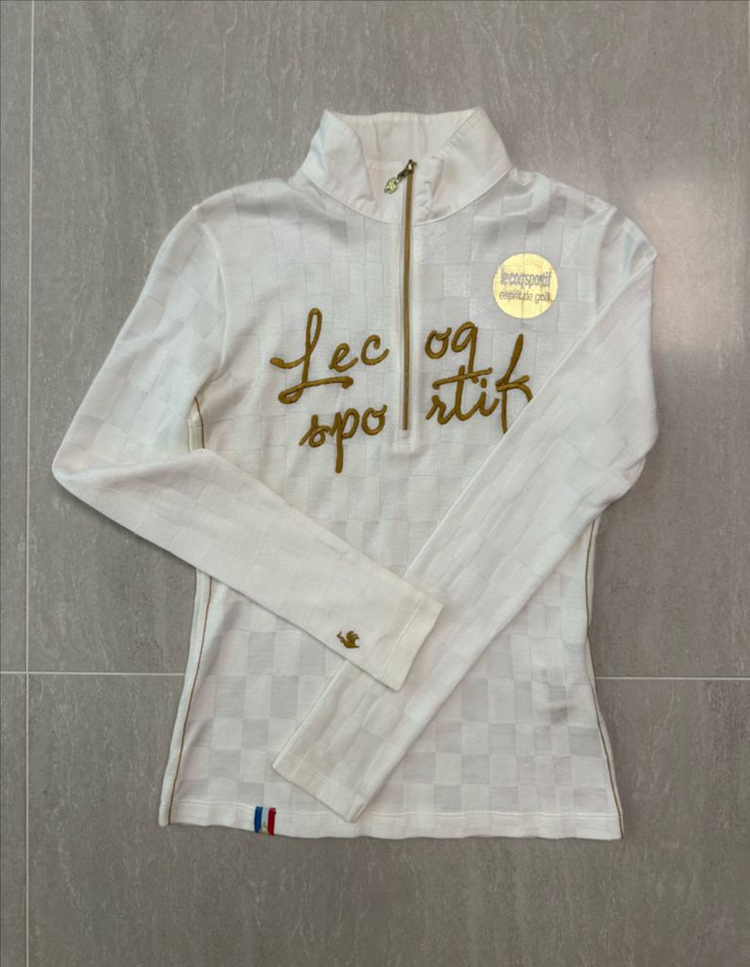 르꼬끄 골프 골드배색 반집업 긴팔 니트탑 (화이트,XS) 이미지