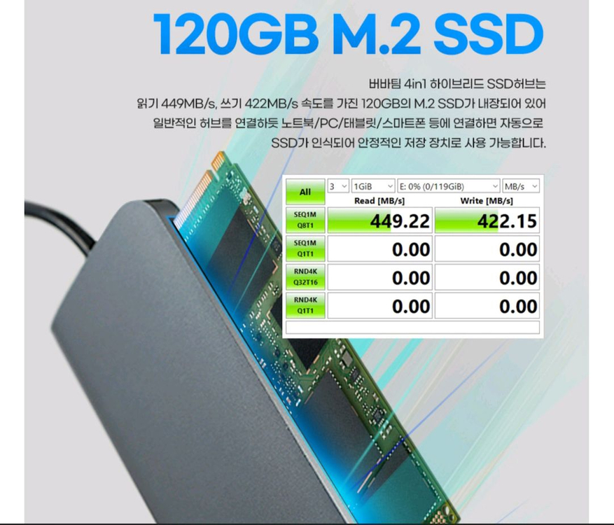 버바팀 4in1 하이브리드 SSD 버바팀 허브 120GB 판매합니다. 이미지