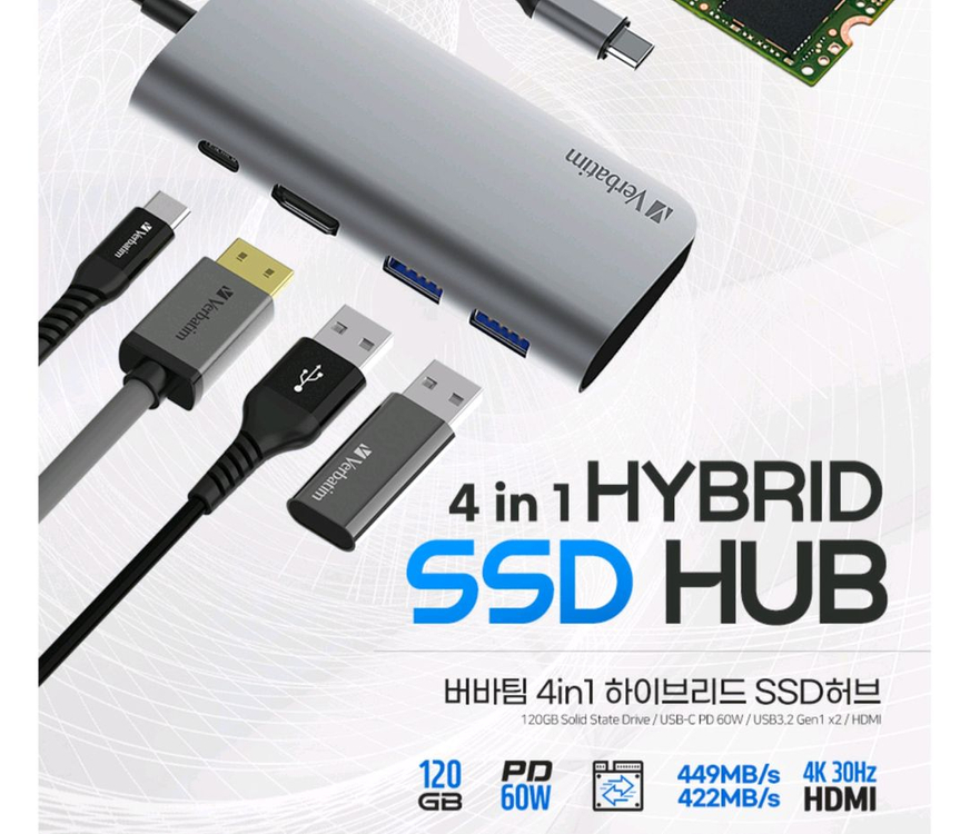 버바팀 4in1 하이브리드 SSD 버바팀 허브 120GB 판매합니다. 이미지