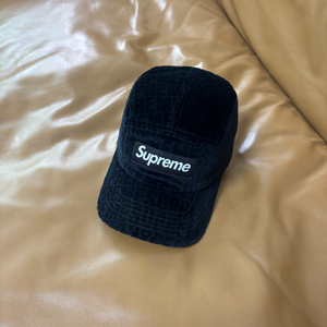 슈프림 캠프캡 모자 박스로고 자카드 벨벳 블랙 이미지