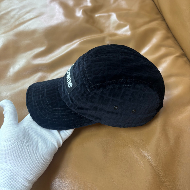 슈프림 캠프캡 모자 박스로고 자카드 벨벳 블랙 이미지