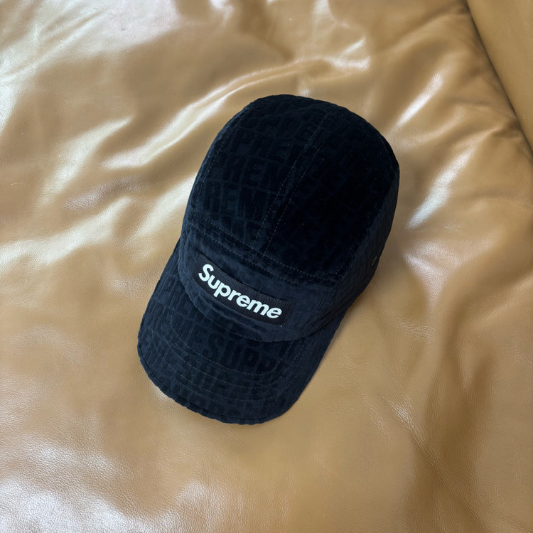 슈프림 캠프캡 모자 박스로고 자카드 벨벳 블랙 이미지