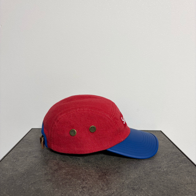 (OS) 슈프림 박스로고 캠프캡 모자 레더 바이저 레드 블루 이미지